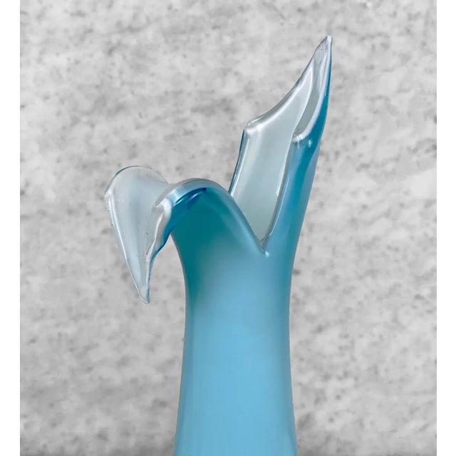 Mid-Century Italian Empoli Peacock Blue Art Glass Vase For Sale - Image 4 of 8