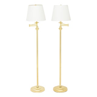 Modern Polished Brass Adjustable Floor Lamps, Pair For Sale