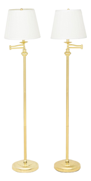 Modern Polished Brass Adjustable Floor Lamps, Pair