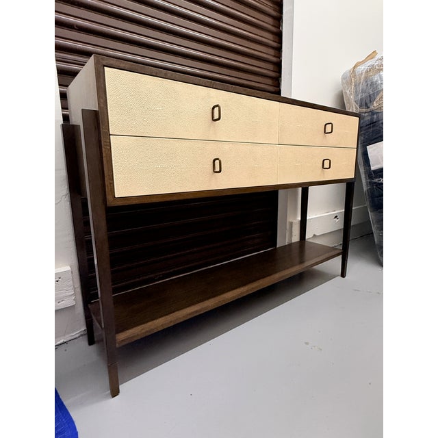 Arteriors Nora Console — Eucalyptus, Ivory Leather & Brass For Sale - Image 9 of 10
