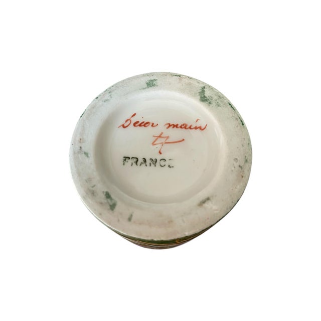 Antique Green French Victorian Hand Painted Porcelain ApothecaryJars With Lids, Set\3 For Sale In Washington DC - Image 6 of 7