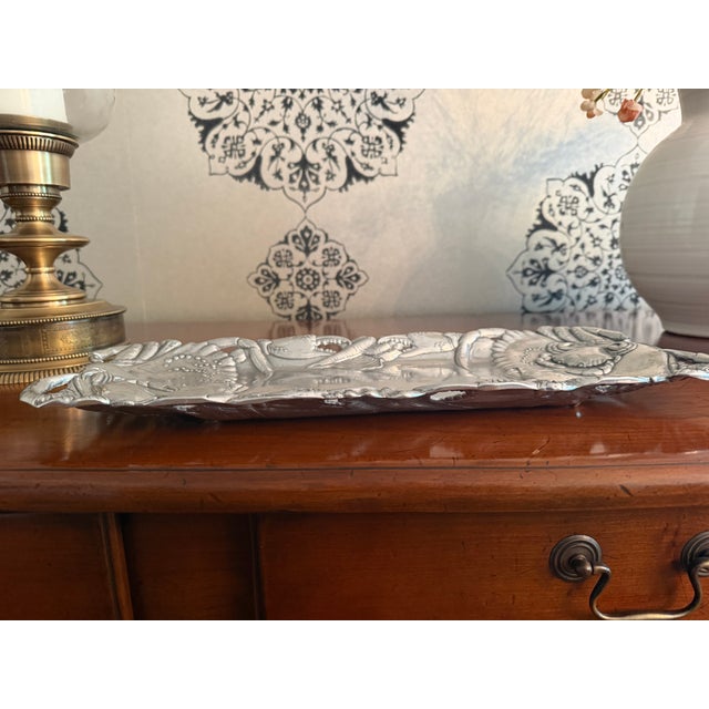 1990s 1991 Arthur Court Coastal Crab Cast Aluminum Rectangular Serving Tray For Sale - Image 5 of 10