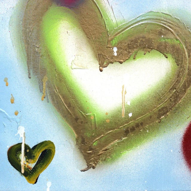 Urban Street Art Graffiti Painting Hearts Flowers "Blossoming Young Love" Original Artwork by Amber Goldhammer For Sale - Image 4 of 10