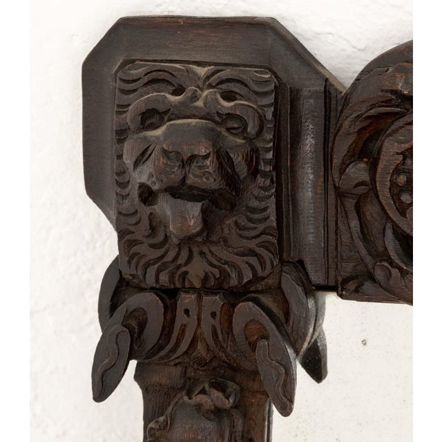 19th Century German Renaissance Revival Carved Oak Framed Mirror For Sale - Image 5 of 7