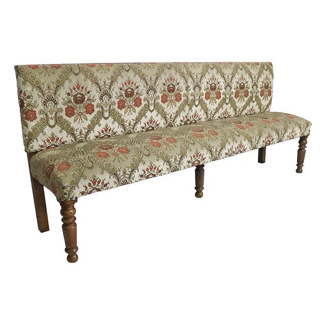 Precious sofa from the 19th century, solid walnut structure and padding upholstered in damask fabric with elegant floral...
