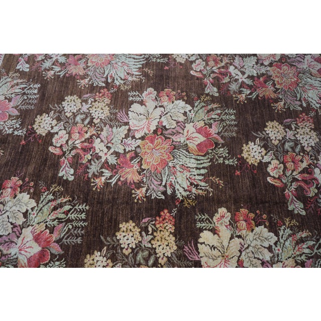 Wool Beige & Brown Floral Pattern Approx. 8x10 Rug For Sale In Philadelphia - Image 6 of 10