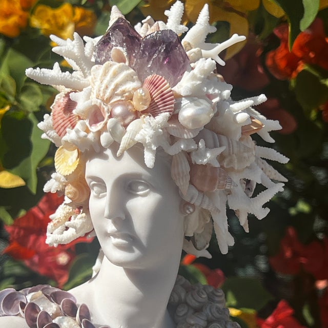 Christa's South Seashells Marble Bust of Diana - she is exquisite, filled with beautiful shells and a Amethyst Crystal in...