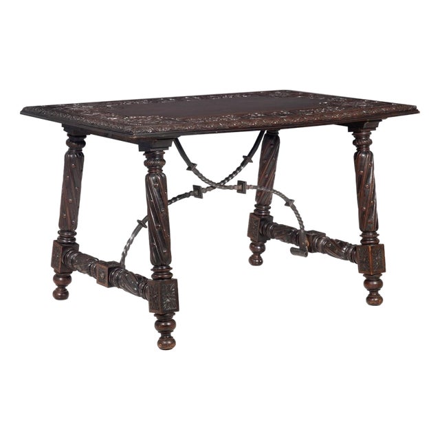 Incredible 19th Century Spanish Revival Library Table For Sale