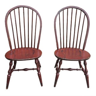 Pair of Late 20th Century Distressed Painted Windsor Side Chairs For Sale