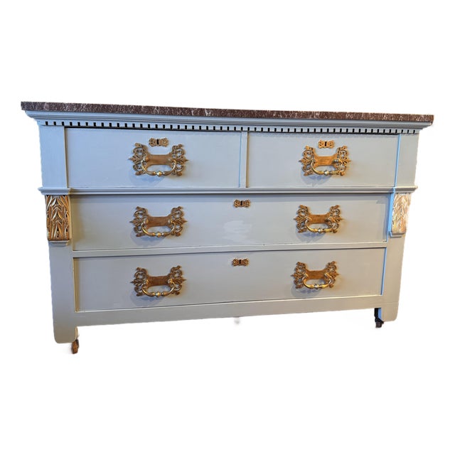 Early 1900s American Marble Top Chest of Drawers With Knapp Joints For Sale