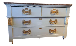 Early 1900s American Marble Top Chest of Drawers With Knapp Joints