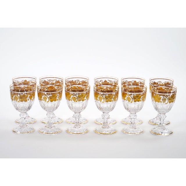 Mid 20th Century Val Saint Lambert Set of 12 Gilt Gold-Decorated Tableware Wine / Water Service For Sale - Image 5 of 12