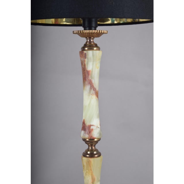 Beige Onyx and Brass Column Table Lamp with Black Shade, 1950s For Sale - Image 8 of 10