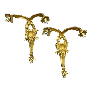 Pair French Art Nouveau Dore' Bronze Sconces Ca. 1900