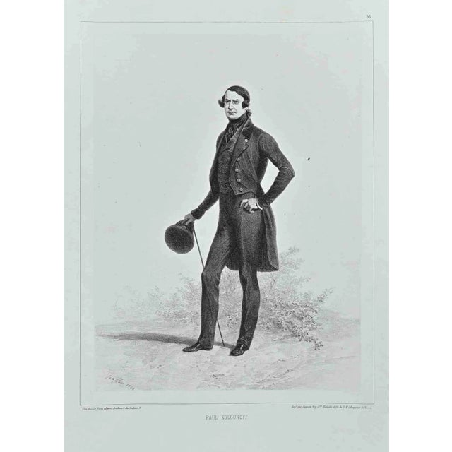 Auguste Raffet, Portrait of Paul Kolounoff, Original Lithograph, 1848 For Sale