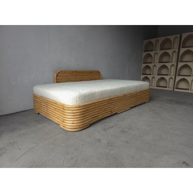 1950s Mid Century Stacked Bamboo Rattan Sofa Daybed Bench For Sale - Image 5 of 8