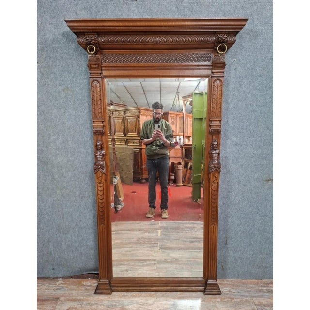 Antique Fireplace Mirror in Carved Oak, 1890s For Sale - Image 9 of 9