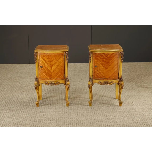 French Provincial Antique Louis XVI French Provincial Figured Maple Cabinet Nightstands, C. 1920s For Sale - Image 3 of 17