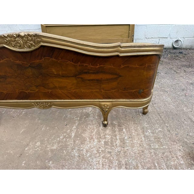 Early 20th Century French Provincial Louis XV Flame Mahogany and Parcel Painted Full Size Bed For Sale - Image 9 of 17