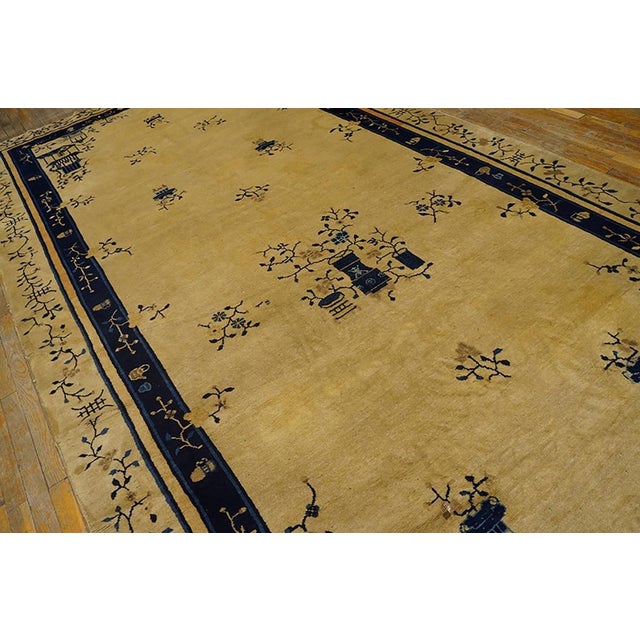 Late 19th Century Interesting Tan Beige and Blue Color With Chinoiserie Design Antique Chinese Peking Rug For Sale - Image 5 of 7