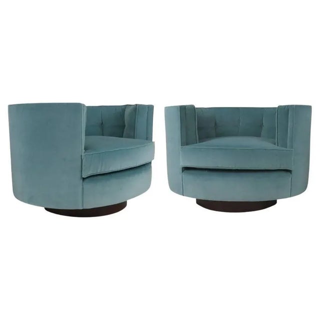 Seafoam Blue Mohair Large Swivel Chairs by Milo Baughman - A Pair For Sale - Image 9 of 9