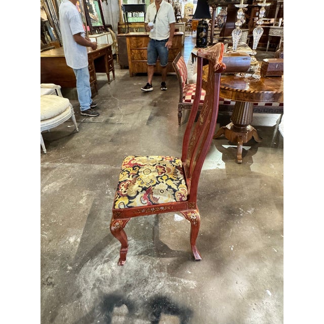 Mid 20th Century Vintage Queen Anne Red Chinoiserie Chair For Sale - Image 5 of 7