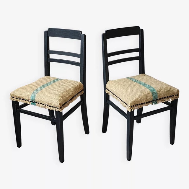 Black Art Deco Chairs with Jute Seats, 1930s, Set of 2 For Sale - Image 8 of 8