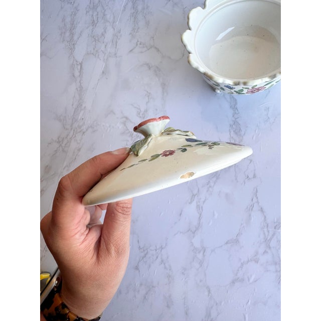 Mid 20th Century Hand Painted Vintage Italian Lidded Dish With Flowers For Sale - Image 5 of 11