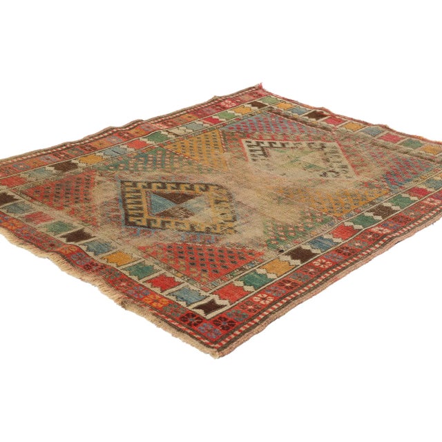 78966 Distressed Antique Caucasian Shirvan Rug, 02'10 x 03'07. This hand-knotted wool Shirvan rug, dating back to the...