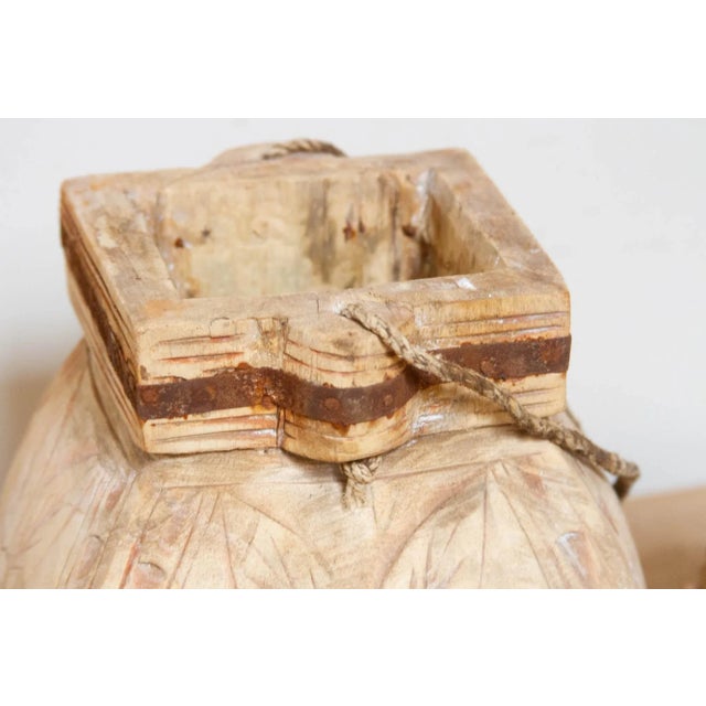 1960s Rare Floral Carved Wooden Vessel For Sale - Image 5 of 7