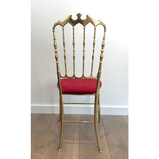 1940s Italian Brass Chiavari Chair and Stool, Seats Covered in Red Velvet- 2 Pieces For Sale - Image 12 of 12