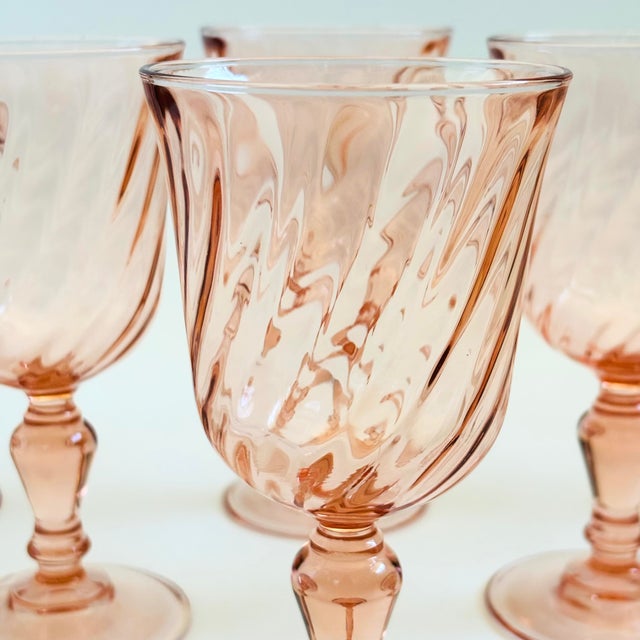 Pink Swirl Wine Goblets - Set of 6 - France For Sale - Image 4 of 8