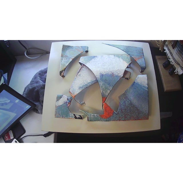 Unique 3-D Brutalist MCM Metal Wall Art Collage Mounted on Wood Frame, Signed For Sale - Image 16 of 17
