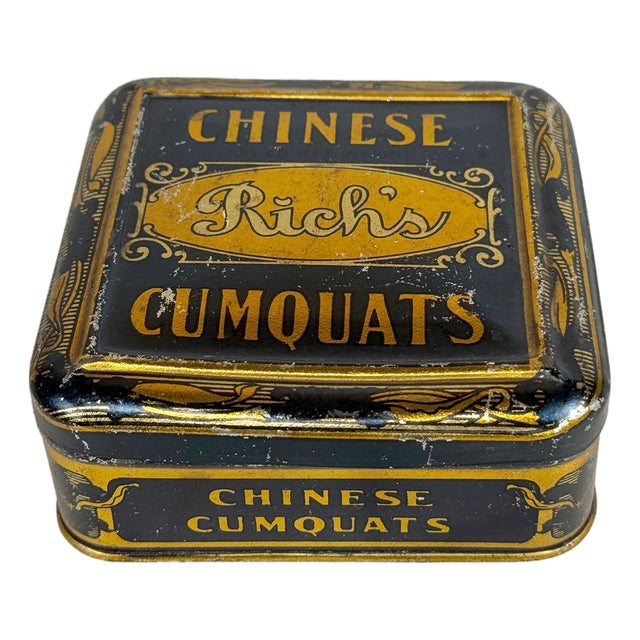 Antique Art Nouveau "Rich's Chinese Cumquat" Advertising Candy Tin Box For Sale