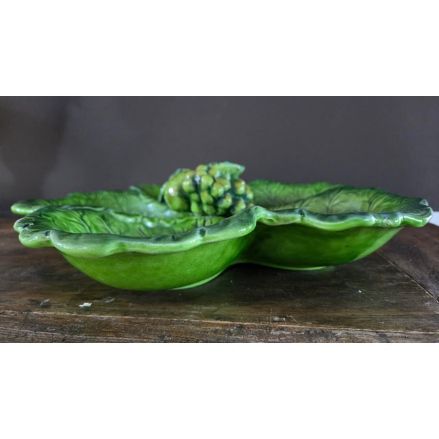 1960s Inarco E2603 Green Majolica-Style Fruit and Leaf Divided Serving Platter For Sale - Image 4 of 16