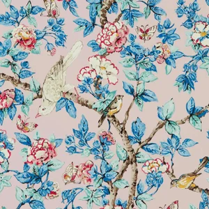 Sanderson Caverley Wallpaper in Rose/French Blue - a Sample