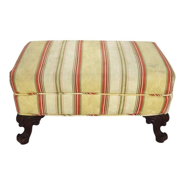Upholstered Footstool With Carved Mahogany Cabriole Legs C1920 For Sale - Image 9 of 10