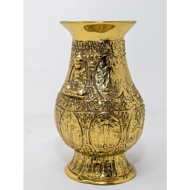 Antique Asian Polished Gold Brass Ashta Lakshmi Hindu Pot India For Sale - Image 9 of 12