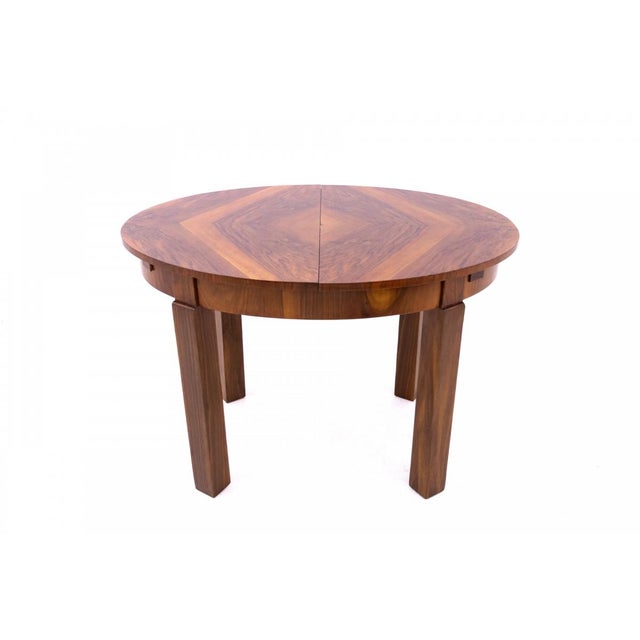 Extendable Art Deco table from the 1940s, Poland. The piece is in very good condition, having undergone professional...