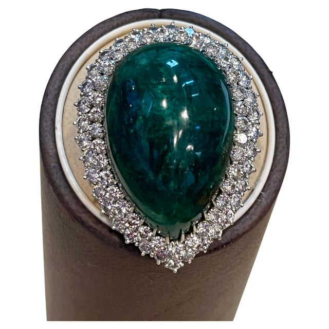 55 Carat Pear Shape Emerald Cabochon & 5.5 Ct Diamond Ring /Pendant 14 Kt Gold For Sale - Image 18 of 18