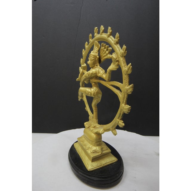 Brass 1970s Bright Brass Nataraja Dancing Shiva Sculpture on Wooden Base – 8" For Sale - Image 8 of 17