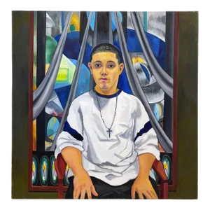 2004 “Young Man in Front of Frank Stella” Portrait Oil Painting by Mary Alice Copp -