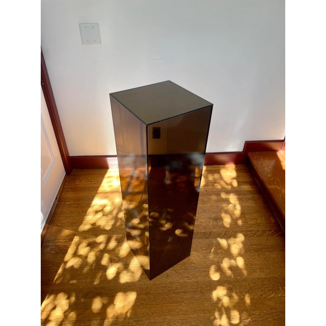 Stunning vintage black lucite pedestal - likely from 1970s. Lucite is slightly transparent allowing light to flow through...