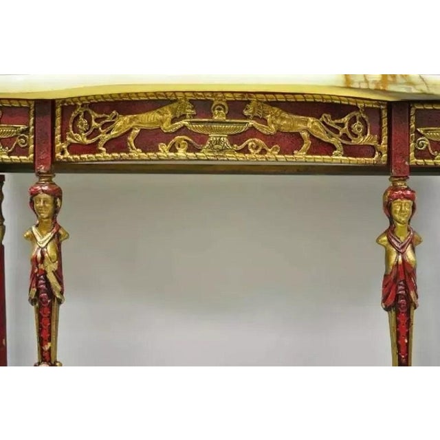 Red Oscar Bach Attr. Bronze and Onyx Top Iron Console Hall Table With Figural Mirror For Sale - Image 8 of 12