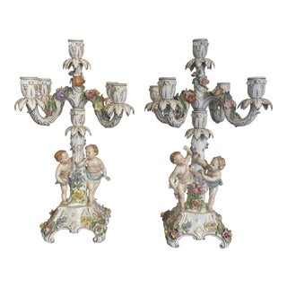 Antique Late 19th Century Pair of Dresden Candelabras For Sale