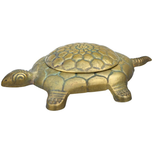 Mid 20th Century Mid 20th Century Handcrafted Italian Brass Turtle-Figurine Box Accent For Sale - Image 5 of 9
