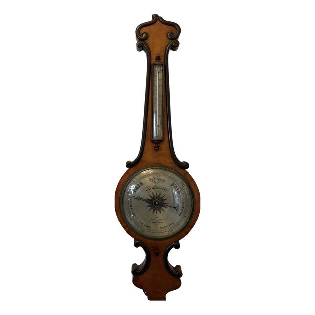Antique Victorian English Walnut Wheel Barometer from G & L Guanziroli London, 1860 For Sale