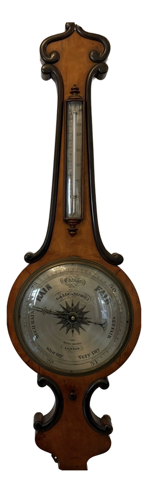Antique Victorian English Walnut Wheel Barometer from G & L Guanziroli London, 1860