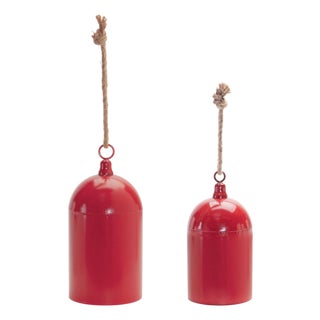 Red Metal Bell Ornament (Set of 2) For Sale