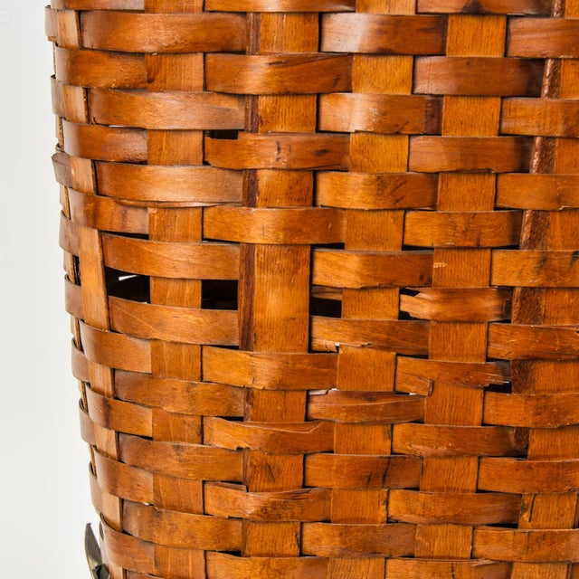 1950s Splint Wood Rolling Market Basket Cart For Sale - Image 12 of 16